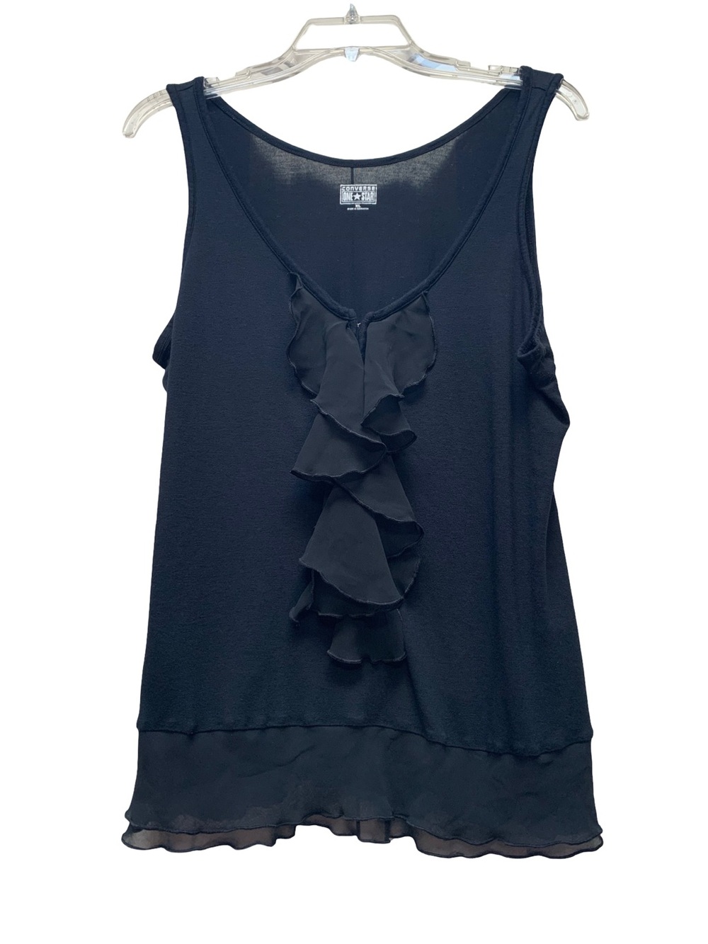 Converse Black Ruffle Front Sleeveless Tank